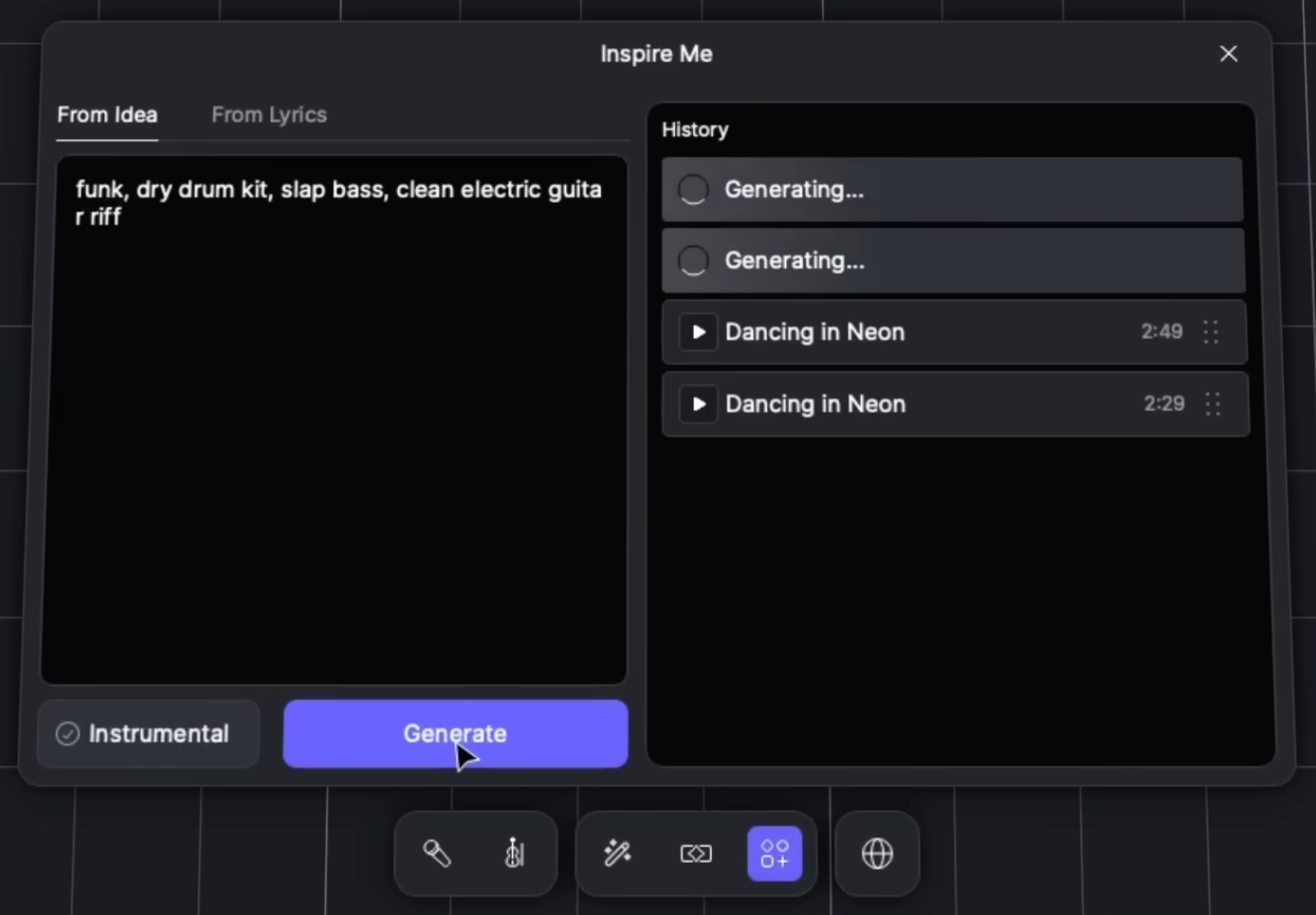 Inspire Me - prompt based functionality of ACE Studio